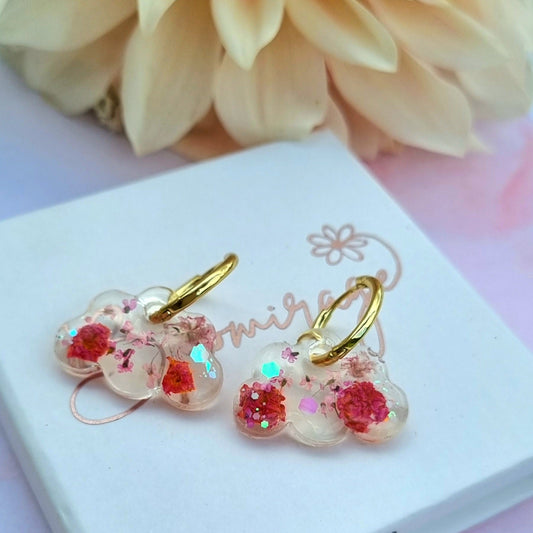"SKY" Cloud Pink bloom  hoop earrings