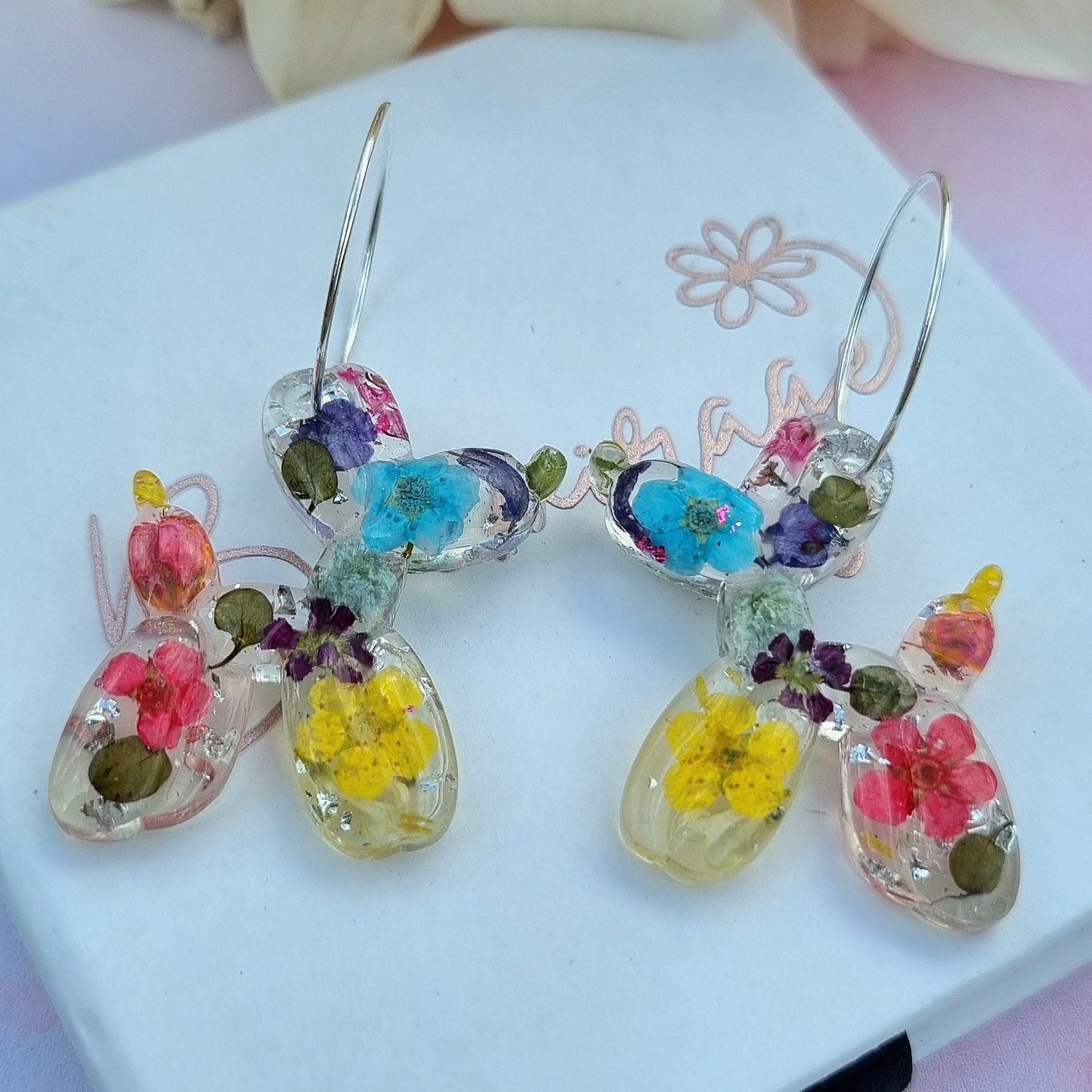 "BIMBO" Rainbow Balloon Dog flower hoop earrings