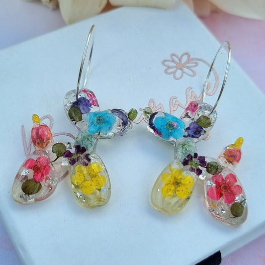 "BIMBO" Rainbow Balloon Dog flower hoop earrings