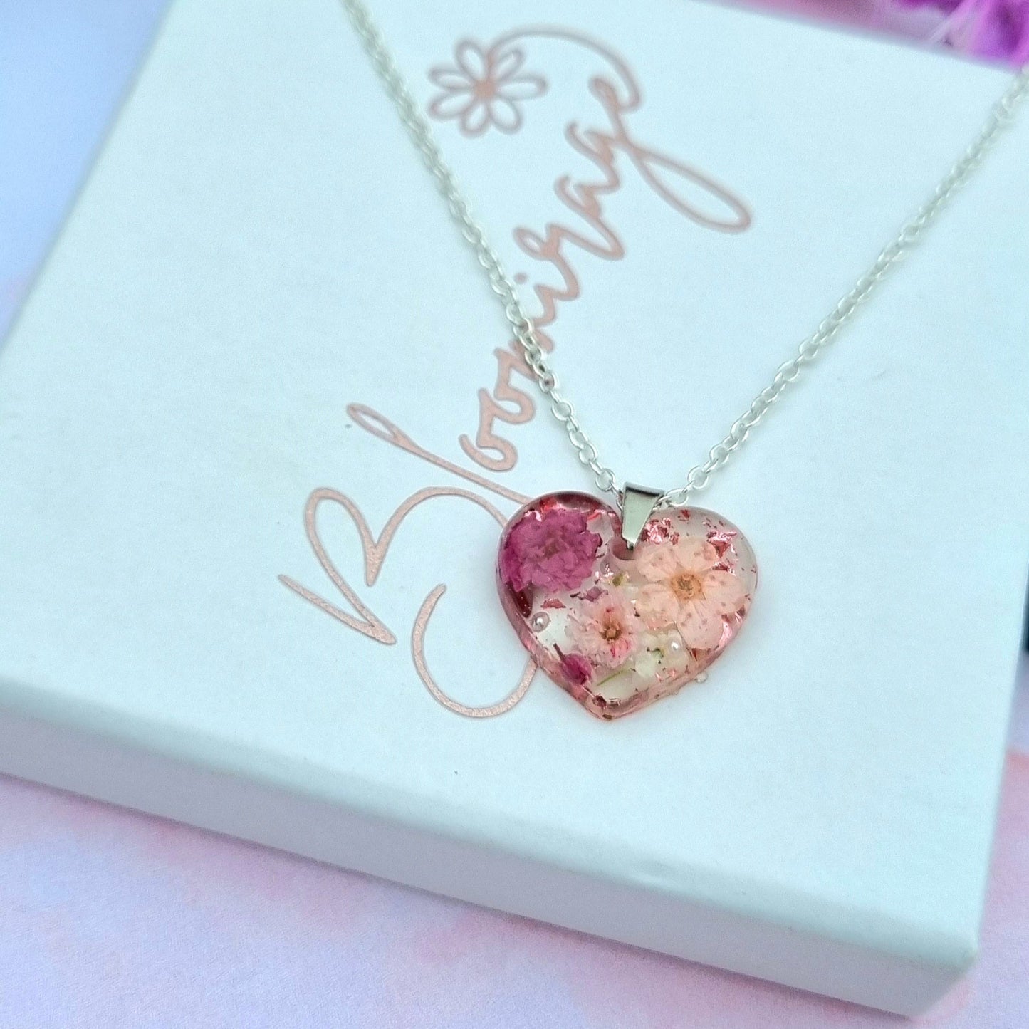 "TAYLOR" Pink Heart Flower Pendant