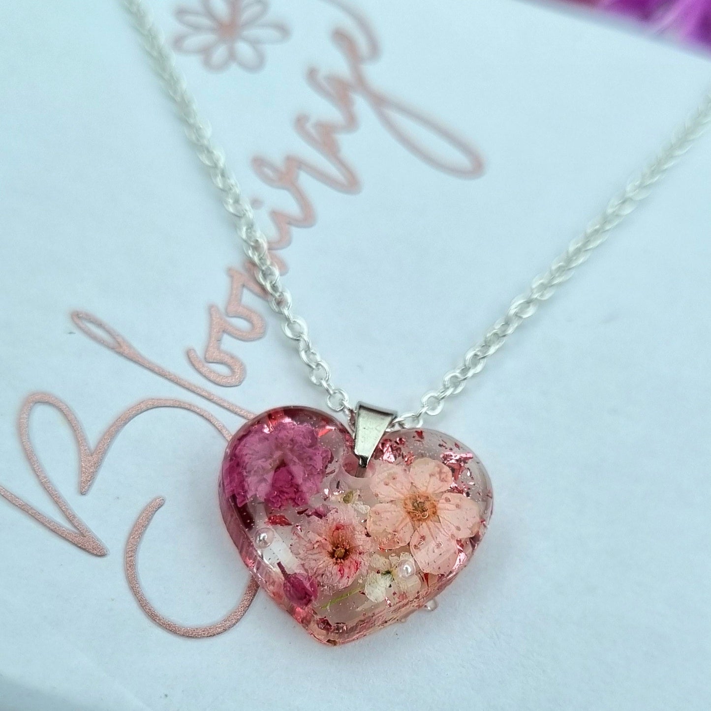 "TAYLOR" Pink Heart Flower Pendant