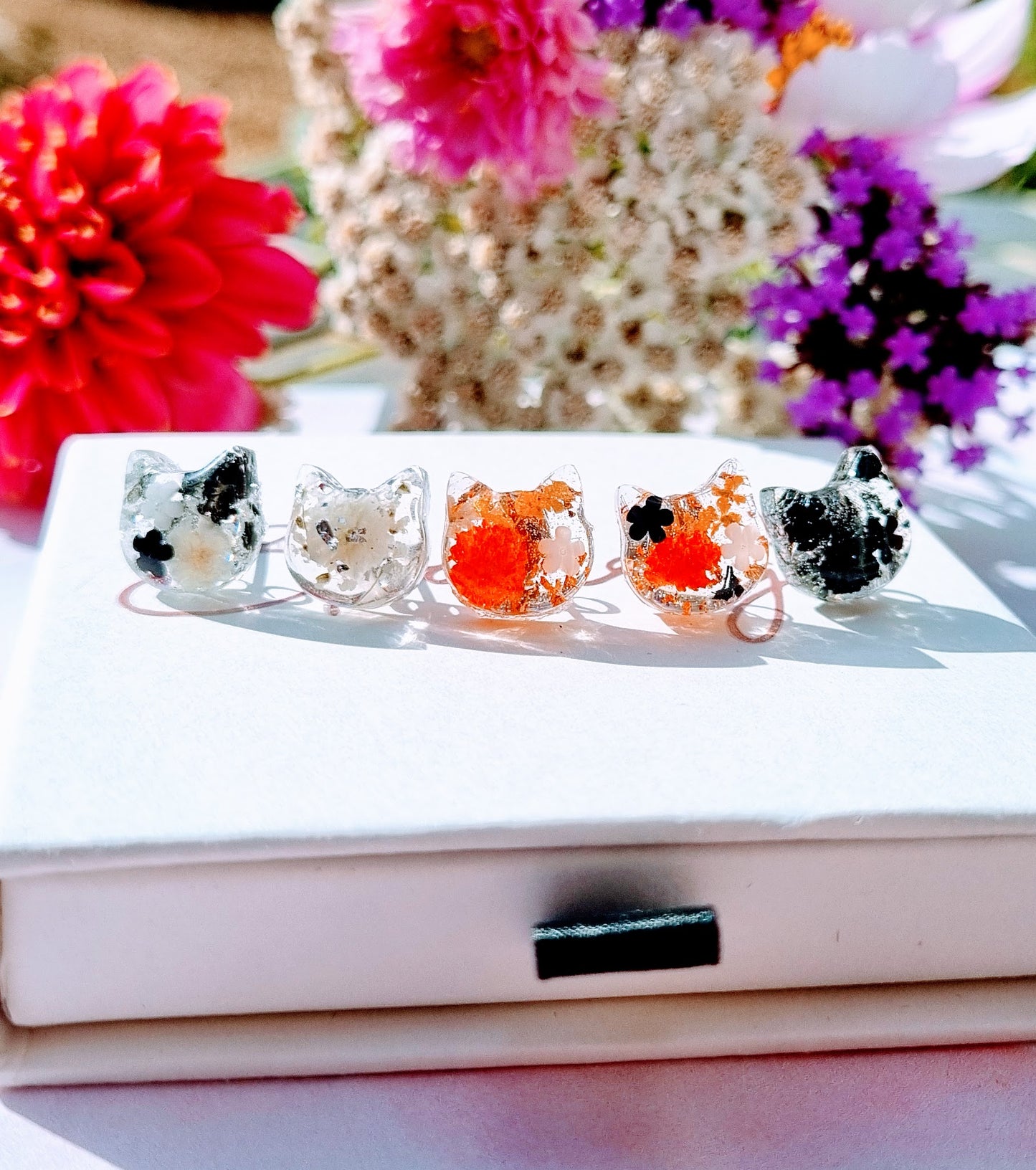 Cat Sisters Multi Colour flower stud earrings