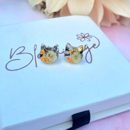 Tabby Cat "TIGER" flower stud earrings