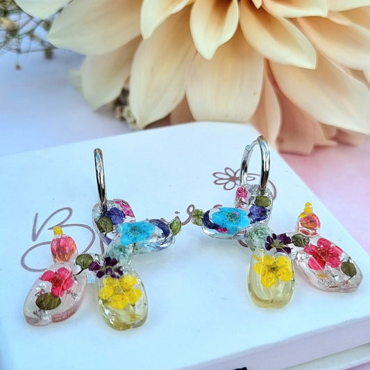 "BIMBO" Rainbow Balloon Dog flower hoop earrings