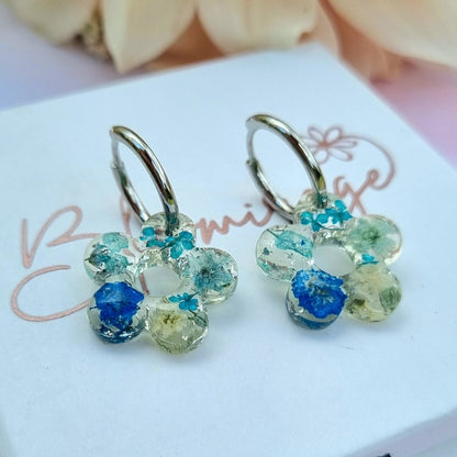 "DAISY" Bloom Aqua flower hoop earrings