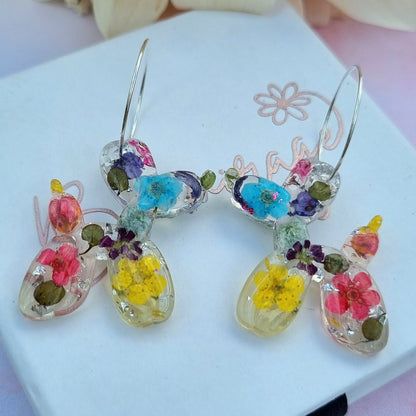 "BIMBO" Rainbow Balloon Dog flower hoop earrings