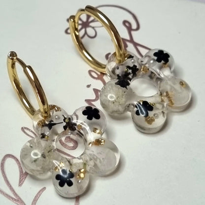 "Daisy" Bloom Black & Gold flower hoop earrings