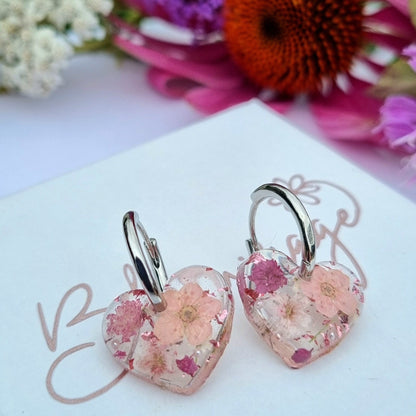 "TAYLOR" Pink Heart Flower hoop earrings