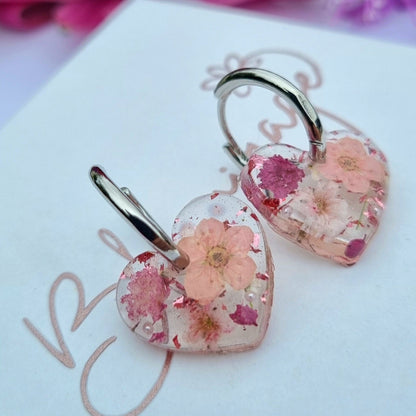 "TAYLOR" Pink Heart Flower hoop earrings